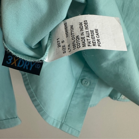 Woolrich Women's Vented Roll Tab Sleeve Aqua Button-Up 3x DRY Shirt - S - Picture 7 of 7